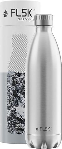 FLSK Edelstahl Trinkflasche (350ml, 500ml, 750ml, 1000ml) • Thermosflasche für Warm- & Kaltgetränke • BPA-frei • Extrem leichte Isolierflasche • Wasserflasche auslaufsicher bei Kohlensäure