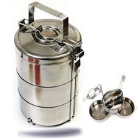 Kerafactum Essenträger Edelstahl Etagen Behälter Transportbehälter mit 2,7 Liter Volumen 3 Box für Essen ideal als Indian Lunchbox Speisenbehälter zum Warmhalten Wärmebehälter Henkelmann